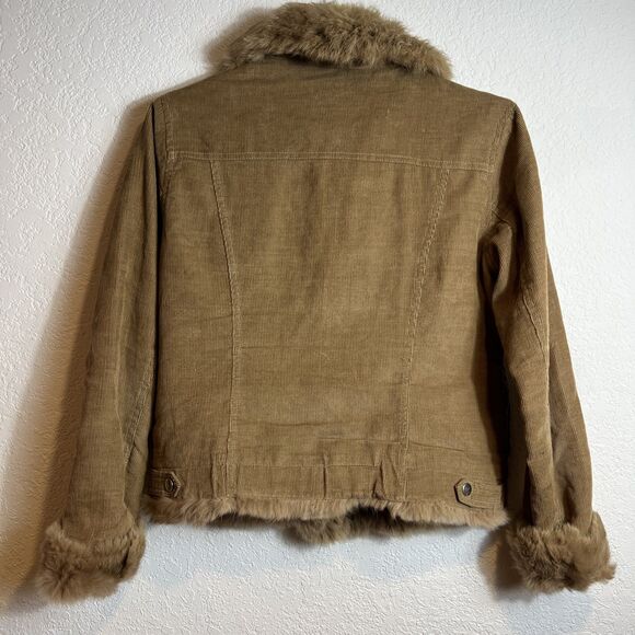 Gemini Women's M Genuine Rabbit Fur Lined Brown Corduroy Snap Front Jacket 😎 - Picture 9 of 14